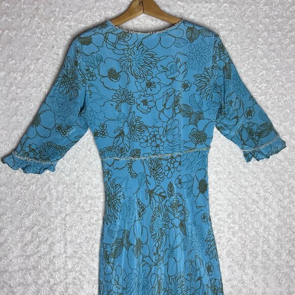 ICE Blue Floral Print‎ Silk Boho Dress Size 6 - Picture 3 of 7